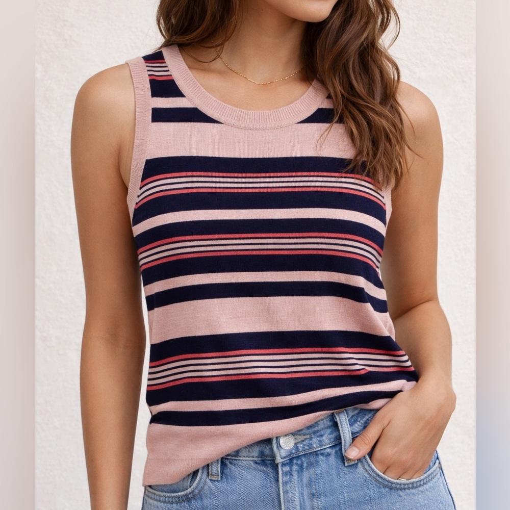 Nordstrom Halogen Striped Knit Tank Top Pink Sleeveless Stretch NWT Petite S